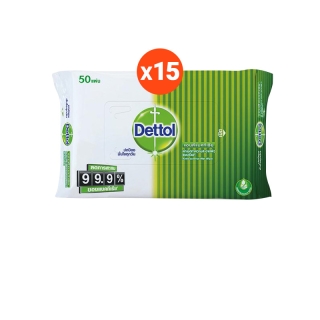 [โค้ดDELT1212ลดเพิ่ม 105.-] Dettol(เดทตอล) ผ้าเช็ดทำความสะอาดผิวแบบเปียก แอนตี้แบคทีเรีย จำนวน 50 แผ่น (15 ชิ้น)