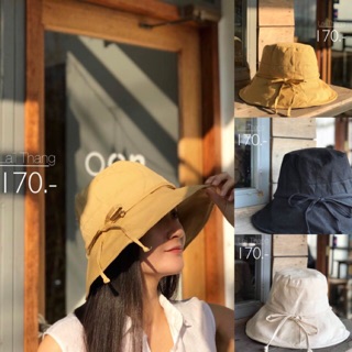 หมวกบักเก็ต แต่งผูกโบว์ ผูกคางได้ รุ่นปีกกว้าง ดัดปีกได้ 170.-🔥พร้อมส่ง