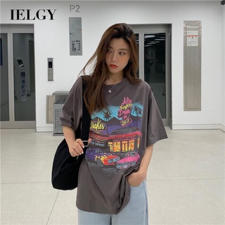 IELGY เสื้อยืดแขนสั้น สไตล์ฮ่องกง แบรนด์อินเทรนด์ ฮาราจูกุ สําหรับผู้หญิง