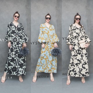 MaxiDress ลายดอกไม้ 2 Tone