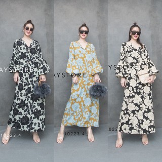 MaxiDress ลายดอกไม้ 2 Tone