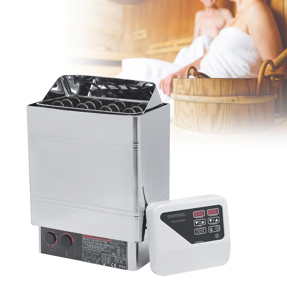 เตาทำความร้อนซาวน่า สเตนเลส 3/6/9KW สวิตช์ป้องกันอุณหภูมิ พร้อมตัวควบคุม CON4