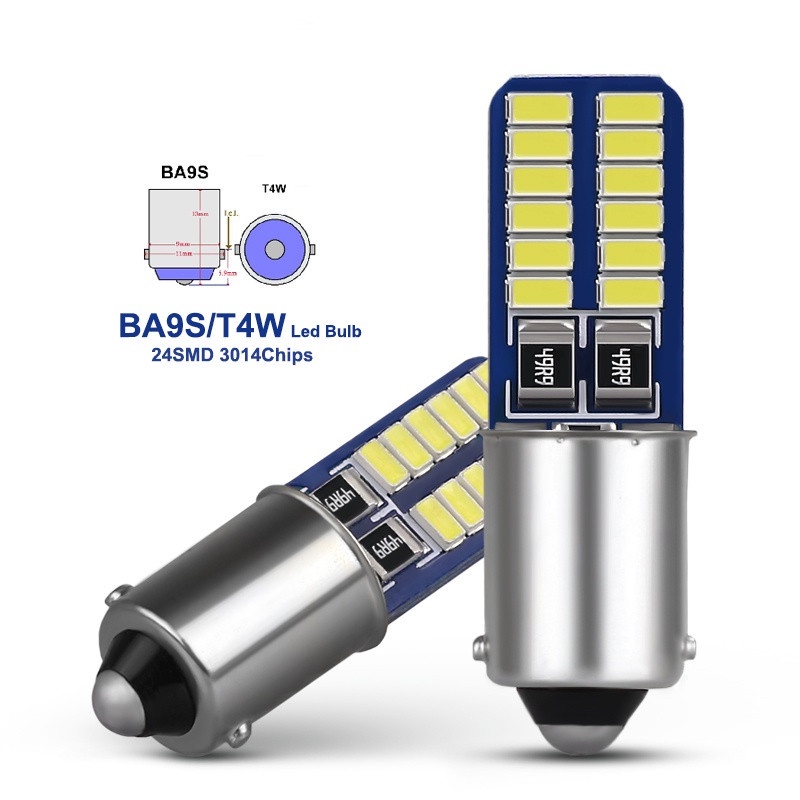 หลอดไฟสัญญาณ Ba9S Led 12V 24Smd 3014 Chips T4W สําหรับติดหลังคารถยนต์ 2 ชิ้น
