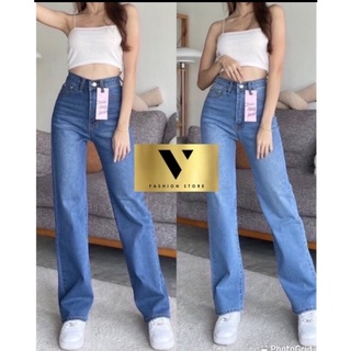 👑V-JEANS👑ป้ายCHU🇰🇷พร้อมส่ง¡ขากระบอกใหญ่¡กางเกงยืนส์เอวสูง¡กางเกงยืนส์ทรง