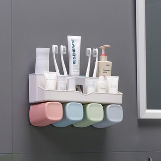 ชุดใส่แปรงสีฟันพร้อมที่บีบยาสีฟัน+ แก้วน้ำ Toothpaste Dispenser Set Toothbrush Holder Set