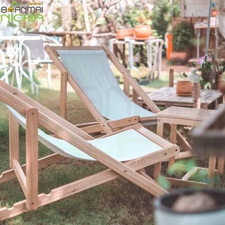 เก้าอี้ชายหาด เตียงชายหาด ไม้ยางพารา เกรดพรีเมี่ยม (ซื้อ 2 ตัวแถมโต๊ะ) Size: 64x100x89 .Baanmainicha
