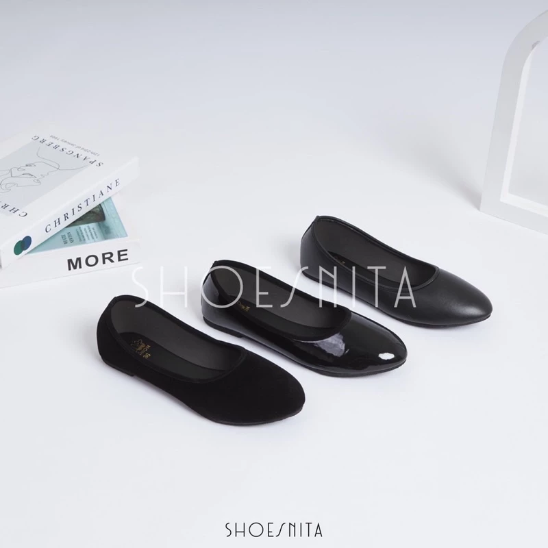 รองเท้าคัชชู ไซส์ใหญ่ 36-44 รองเท้าคัทชู ผู้หญิง สีดำ SHOESNITA