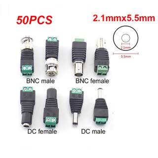 อะแดปเตอร์ปลั๊กแจ็คเชื่อมต่อพาวเวอร์ซัพพลาย DC ตัวผู้ ตัวเมีย 12V BNC ขนาด 2.1*5.5 มม. สําหรับแถบไฟ Led กล้องวงจรปิด 50 ชิ้น