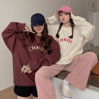 【CHAOYICHU】 เสื้อสเวตเตอร์ผู้หญิง ลายตัวอักษร ทรงหลวม สไตล์เกาหลี ขนาด M-2XL