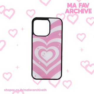 (preจากเกาหลี) mafavarchive - COTTON CANDY Heartbeam epoxy case เคสมือถือคลุมรอบเครื่อง ขอบยางดำ ลายหัวใจ สีชมพูอ่อน
