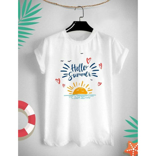 เสื้อยืดสกรีนลาย Summer Holiday ไปเที่ยวกัน ใส่สบายๆในวันหยุด ไม่ยืด ไม่ย้วย