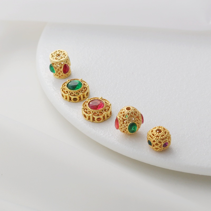 Spacer ลูกปัด diy 18k ทองแดง Clad สีทอง Retention เพชร Matte Gold Hollow ลูกปัดทําด้วยมือ