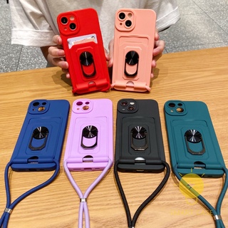 Card Slot Ring Holder with Strap Phone Case Compatible with iPhone 13 Pro Max Mini 12 Pro Max 11  Aesthetic Ins Newest Fashion Korean Style Retro Classic Cute Cartoon Couple Shockproof Protective TPU Cover Shell