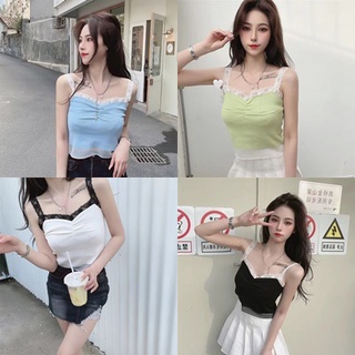 ⭐สินค้าพร้อมส่ง⭐เสื้อกล้ามแต่งลายลูกไม้สายเดี่ยวสุดแซ่บเนื้อผ้าใส่สบายXMM45