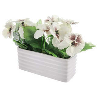 แพนซี่สีขาวในกระถางเหลี่ยม-ลอน ARTIFICIAL PANSY IN SQUARE-WAVE POT WHITE