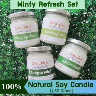 SenOdos เทียนหอมระเหย อโรม่า กลิ่นหอมมิ้นต์สดชื่น Minty 190g x 4 กลิ่น (Eucalyptus, Lemongress, Peppermint, Spearmint)