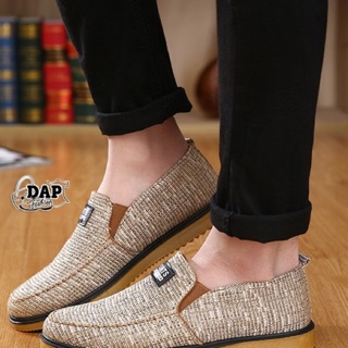 รองเท้าผู้ชายพร้อมส่ง  รองเท้าแฟชั่นผู้ชายลำลอง ทรง Boat Shoe วัสดุทำจากผ้าทอ สไตล์อังกฤษ สวมง่ายไม่