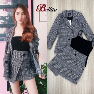 S et 3 ชิ้น  Blazer เสื้อสายเดี่ยว กระโปรง by Bellita