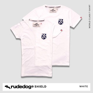 rudedog เสื้อคอกลม ชาย หญิง   รุ่น shield สีขาว