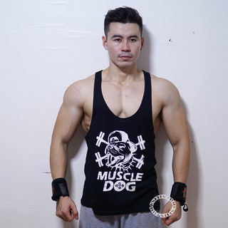 เสื้อกล้ามเล่นเวทฟิตเนสชายMuscledogดำขาว