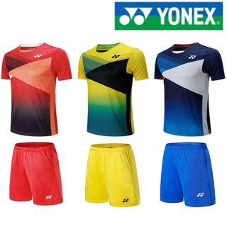 Yonex ใหม่ เสื้อผ้าแบดมินตัน แขนสั้น สีเข้ากัน สําหรับผู้ชาย และผู้หญิง