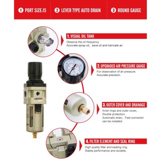 AW4000 ชุดกรองลม, ตัวดักน้ำ, ปรับแรงดันลม Filter Regulator ขนาด 1/2" (ของแท้100%)