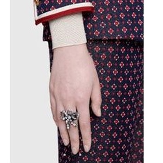 gucci metal brass bow​ crystal​ ring