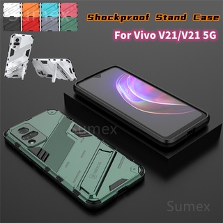 เคสแข็งกันกระแทกพร้อมขายึดสำหรับ VIVO V21 VIVOV V 21 VIVOV21 V2050 V 2050 4G 5G กรณียืนสไตล์พังก์, เคสโทรศัพท์คู่ส่วนบุคคล, ป้องกันการชนฝาหลัง