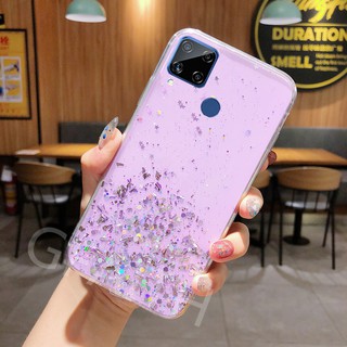 เคสโทรศัพท์ TPU แบบนิ่ม ประดับกลิตเตอร์ ลายดาว สีดำ เขียว ชมพู ม่วง ใส สำหรับมือถือ Realme Narzo 30A 20 Pro C21 C25 C17 C12 Realme8 5G Realme 8 7 5G X7 7 Pro 7i