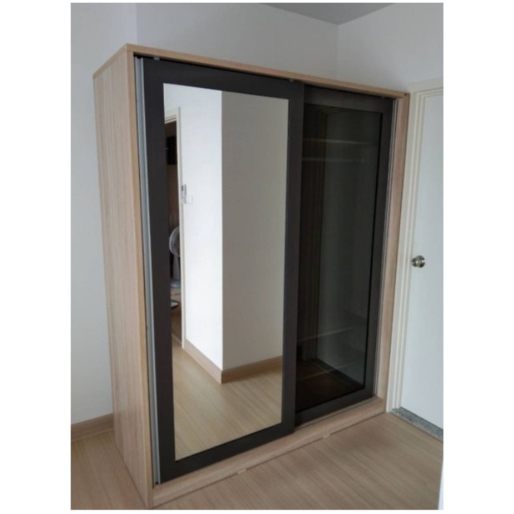 ตู้เสื้อผ้าบานเลื่อน 160 ซม. กระจกบานใหญ่ บานซอฟท์โคลสเปิด-ปิดได้นุ่มนวล - รูปที่ 3