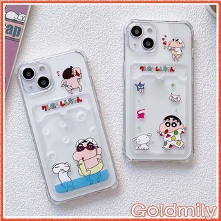 เคสใส่บัตร 🔥 Crayon Shin-chan เคสไอโฟ14นแบบใสกันกระแทกสำหรับ iPhone 14 Pro Max 12 เคสi11 Apple iPhone 11 Pro Xr Max 8 XS Max X เคสไอโฟน7พลัส 11 13 เคสไอโฟน14พลัส เคสไอโฟน12 7 plus ใส่รูปถ่ายได card Holder Case