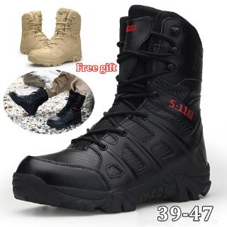 39-47 รองเท้าทหาร Mens Military Tactical Boots Leather Desert  Army Combat Hiking Shoes