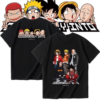 เสื้อยืดแขนสั้น พิมพ์ลายการ์ตูนอนิเมะ Luffy Goku Naruto One Punch Man สําหรับผู้ชาย และผู้หญิง น่ารัก