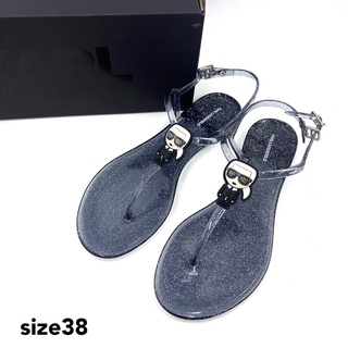 Karl Lagerfeld คาร์ล ลาเกอร์เฟลด์ size 38 รองเท้ารัดส้น รองเท้าแตะ หูคีบ กลิตเตอร์ glitter sandals น่ารักมาก ของแท้