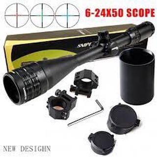 sniper 6-24x50 ao มีไฟ ปรับหลาได้ ระยะ 10-200 เมตร คอท่อ 25 มิลลิเมตร+ฟรีไฟฉายคาดหัว+ฟรีระดับน้ำตั้งกล้องมองกว้างชัดเจน