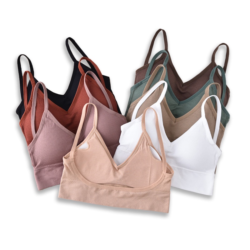 ซื้อ 1-5 ชิ้นผู้หญิงเซ็กซี่บาง Strapes Crop Top U รูปร่างกลับกีฬา Gym Bra ไร้สายวิ่งโยคะ Bra Top