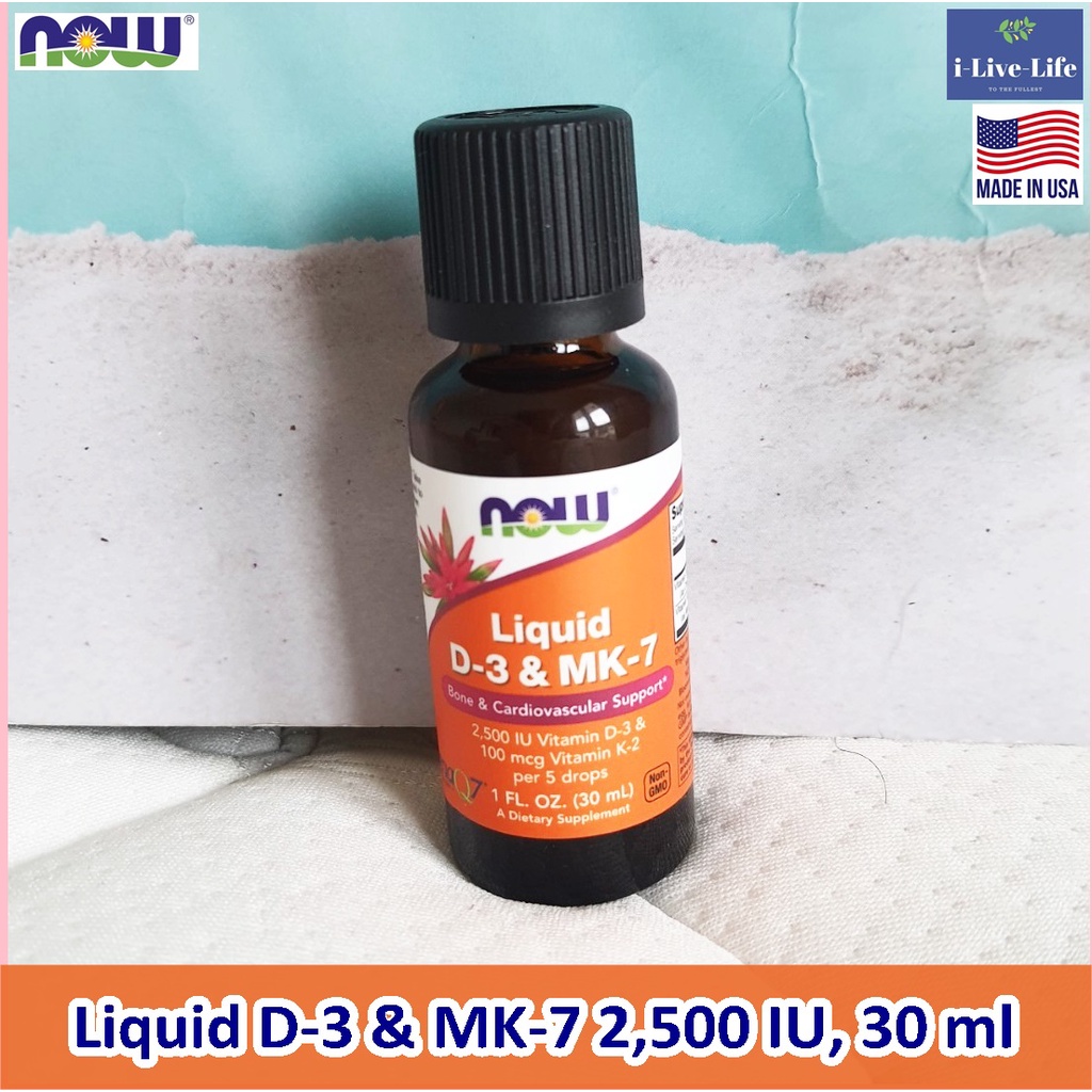 วิตามินดี & MK-7 สูตรน้ำ Liquid D-3 & MK-7 2500 IU 30 ml - Now Foods