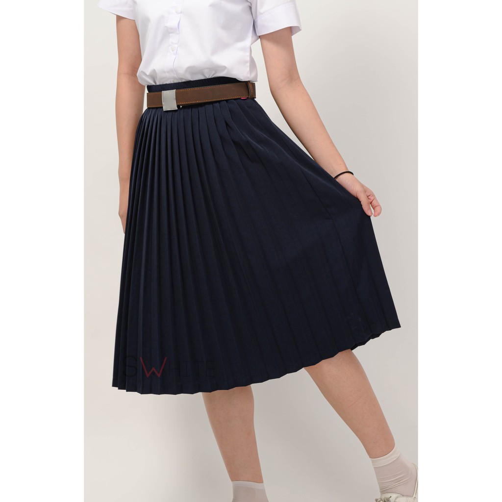 S-white กระโปรงพลีท อัดจีบทรงสวย สีดำผ้าใส่สบาย SW-จีบรอบ
