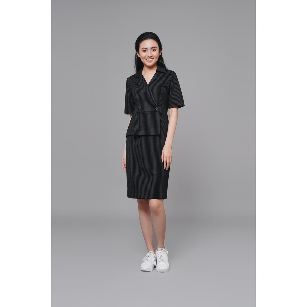 ชุดเดรสเรยอนผู้หญิงคอปกเสื้อกั๊ก offset V538 TNG