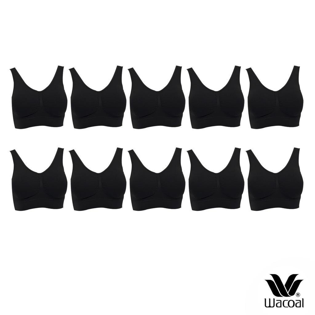 Wacoal Surprise Seamless Bra set 10 ชิ้น เสื้อชั้นใน ทอไร้ตะเข็บ แบบสวมหัว รุ่น WH9C24 สีดำ (BL)
