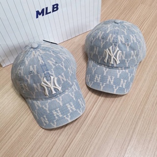 พร้อมส่ง Mlb monogram denim ball cap หมวกยีนส์สีฟ้าอ่อน logo ny 🔵🔵