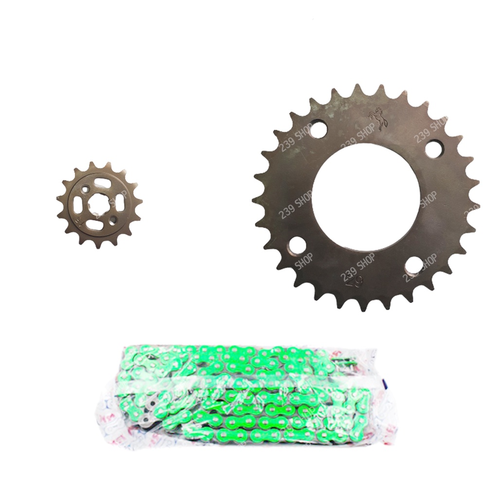 โซ่สเตอร์ ชุด 415 WAVE125 WAVE110I SUPER-CUP 15T-29T 130L สเตอร์ชุบแข็ง โซ่ EK 415-130 เขียว อามยืดใ