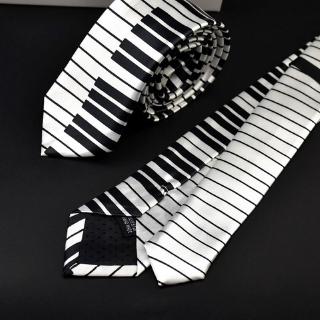 wit♣ Mens Black &amp; White Piano Keyboard Necktie Tie Classic Slim Skinny Music Tie