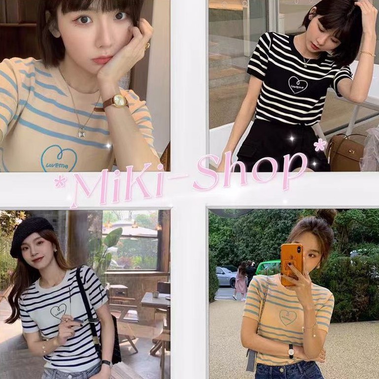 Miki-Shop* พร้อมส่งเสื้อไหมพรมแขนสั้น แฟชั่นผู้หญิงสไตล์เกาหลี ผ้านิ่ม1653*