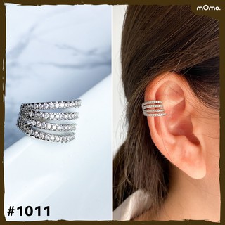 1011 Earcuff ต่างหูเกี่ยวเกาหลีชุบทองคำขาว เพชรแท้ cz คุณภาพดี แบบเก๋ เรียบๆแต่ชิคสุดๆ