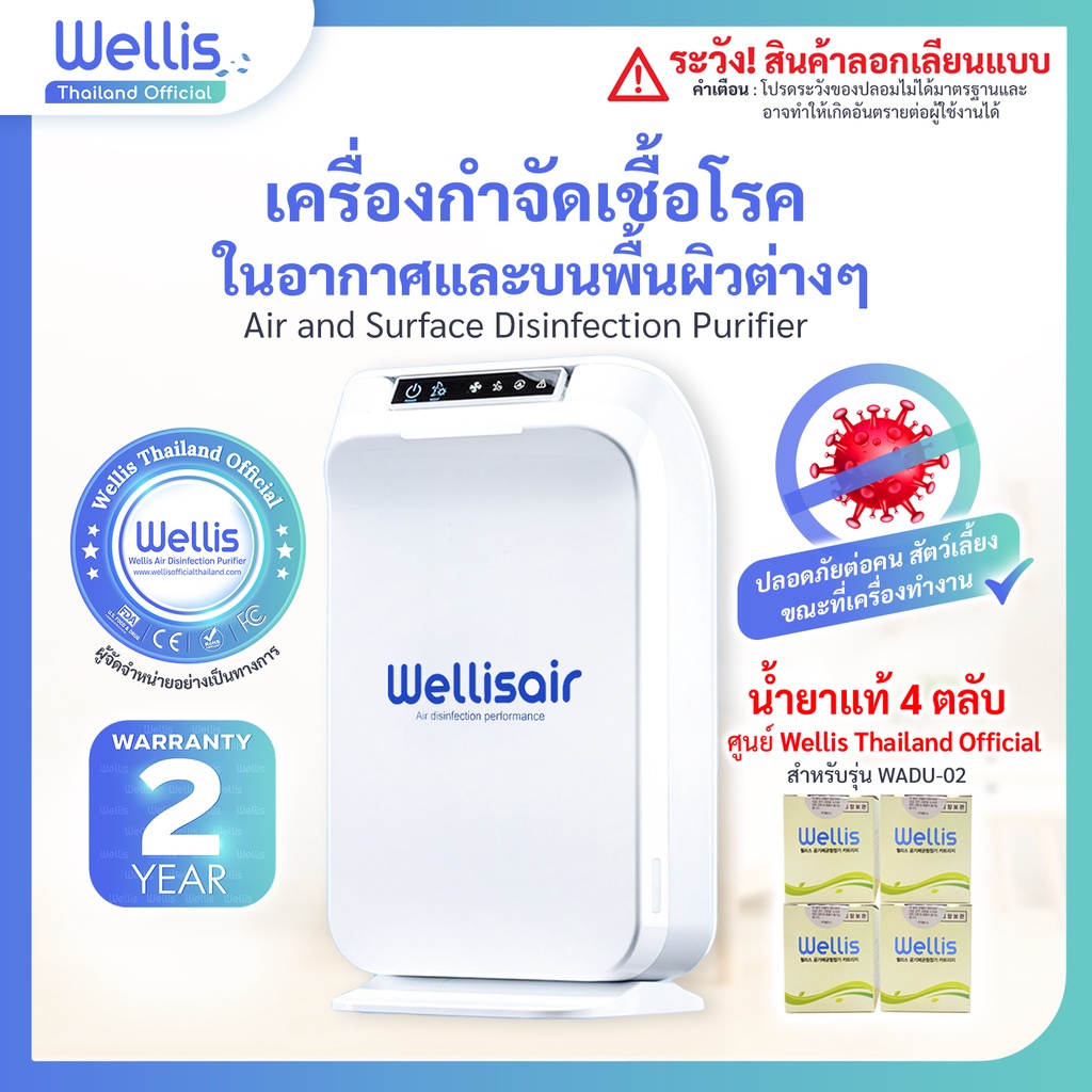 Wellis Air & Surface Disinfection Purifier เครื่องฆ่าไวรัส ในอากาศและบนพื้นผิว ฟรีน้ำยาศูนย์ 4 ตลับ