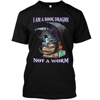 เสื้อยืดคอกลมcrew neckเสื้อเชิ้ต ลายมังกร I a Book Dragon not a WormS-4XL