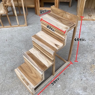 ชั้นวางกระบองเพชร ชั้นไม้สักขั้นบันได