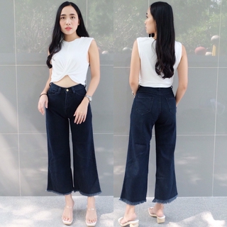 Cc jeans 036 S-2XL กางเกงยีนส์ผู้หญิงแฟชั่น  เอวสูง ขากว้าง ขาตัดรุ่ย กางเกงผู้หญิง