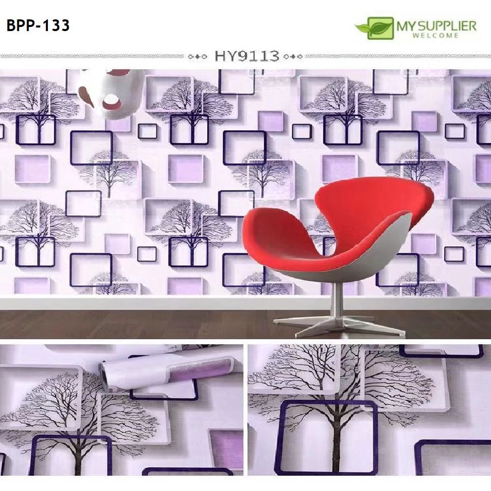 9113 3D Box วอลเปเปอร์ต้นไม้สีม่วง W45cm*L10meter